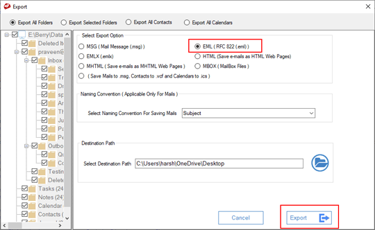 Export PST to EML