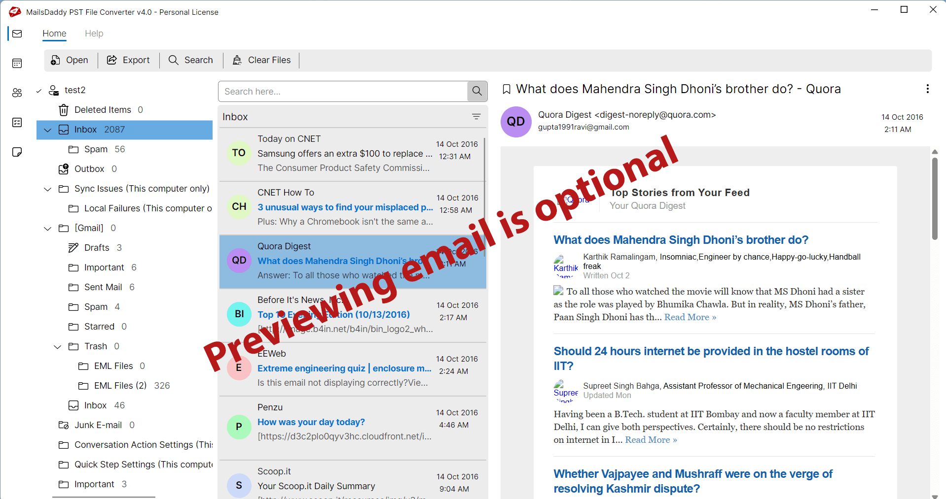 See the PST mailbox content