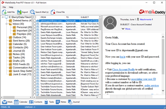 PST Mailbox Preview