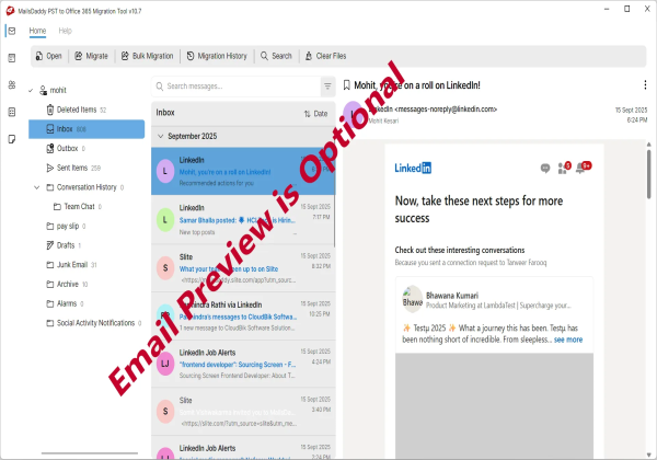 Preview of mailbox items